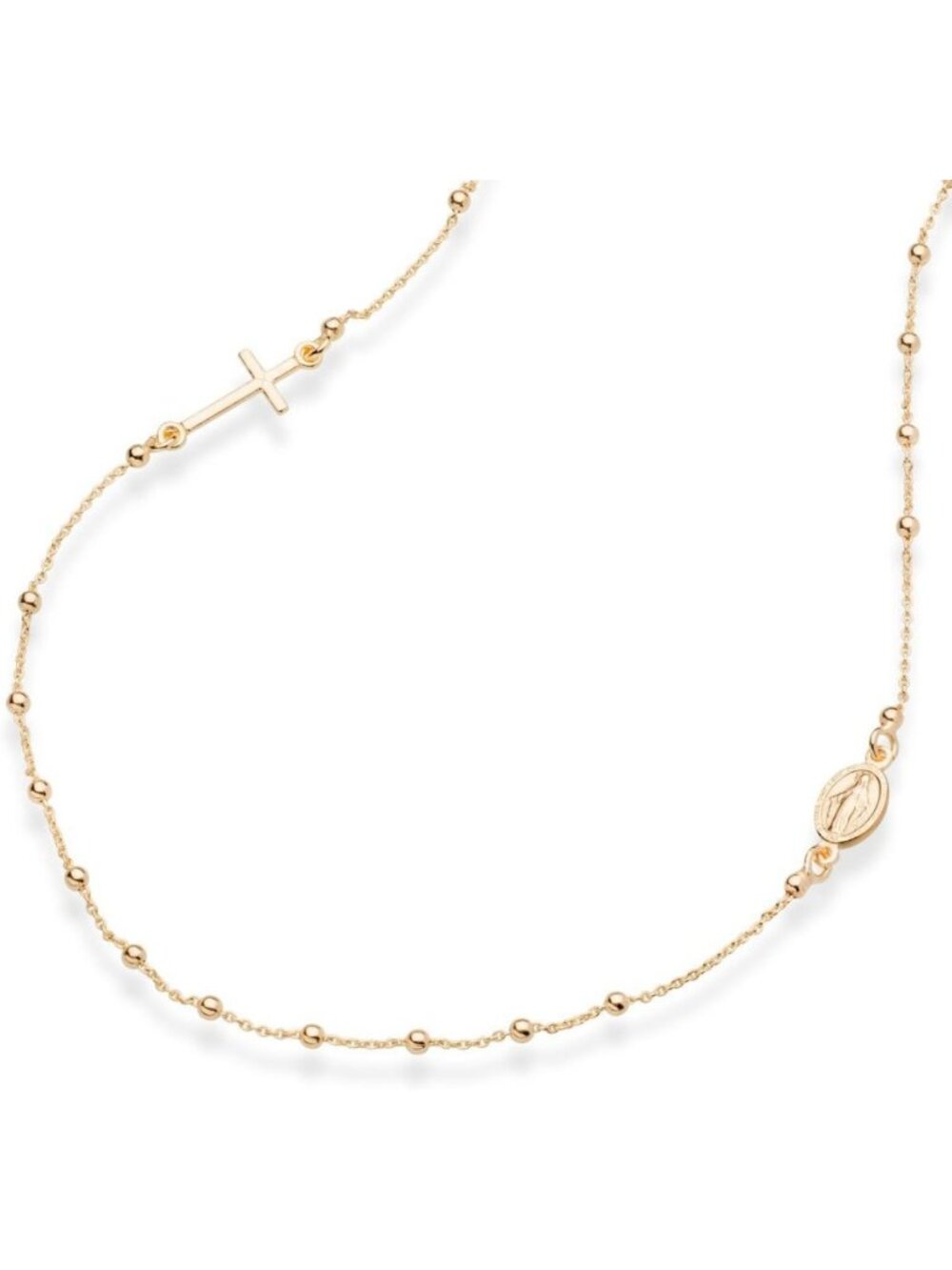 18K Gold Plated Sterling Silver Italian Rosary Beaded Sideways Cross Necklace
